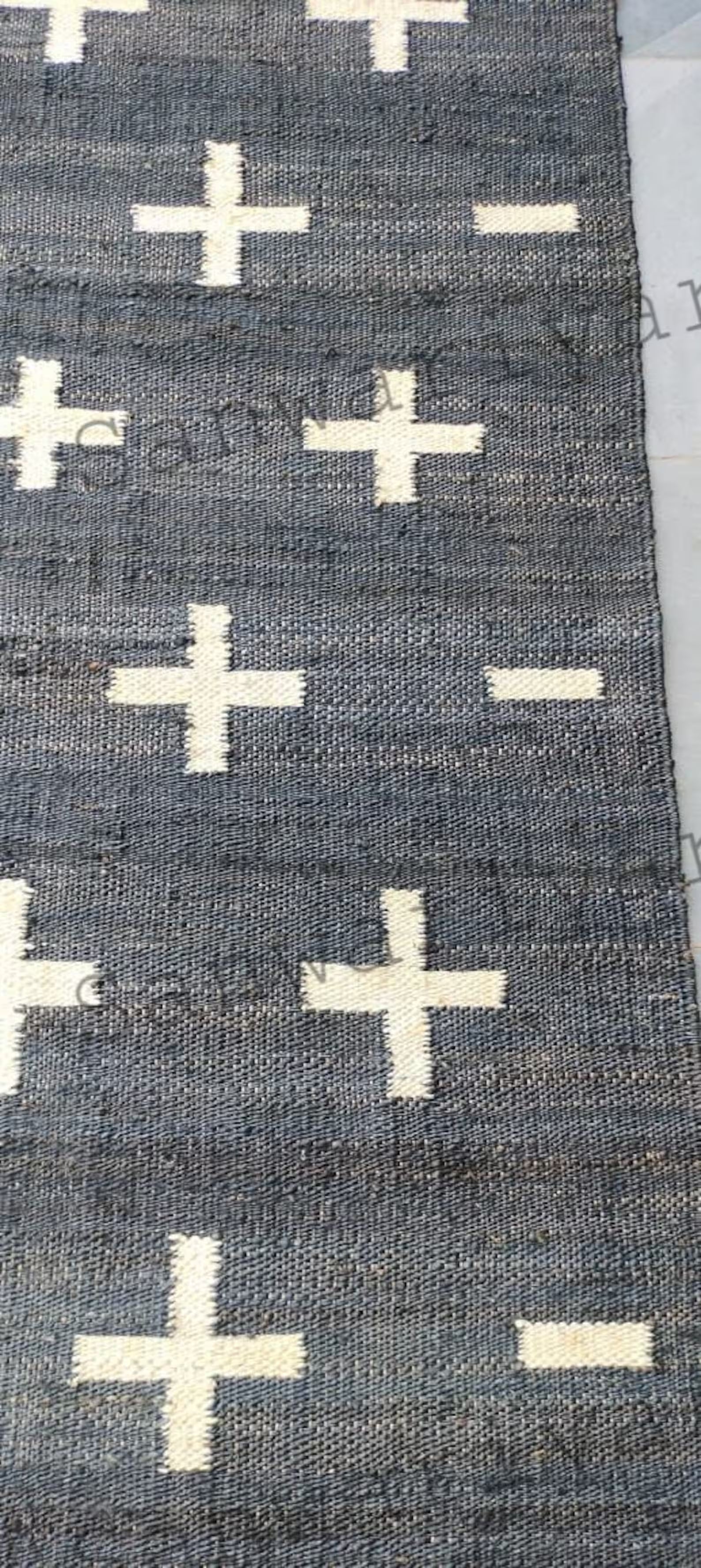 Handwoven Black Jute Area Rug – Plus Cross Design