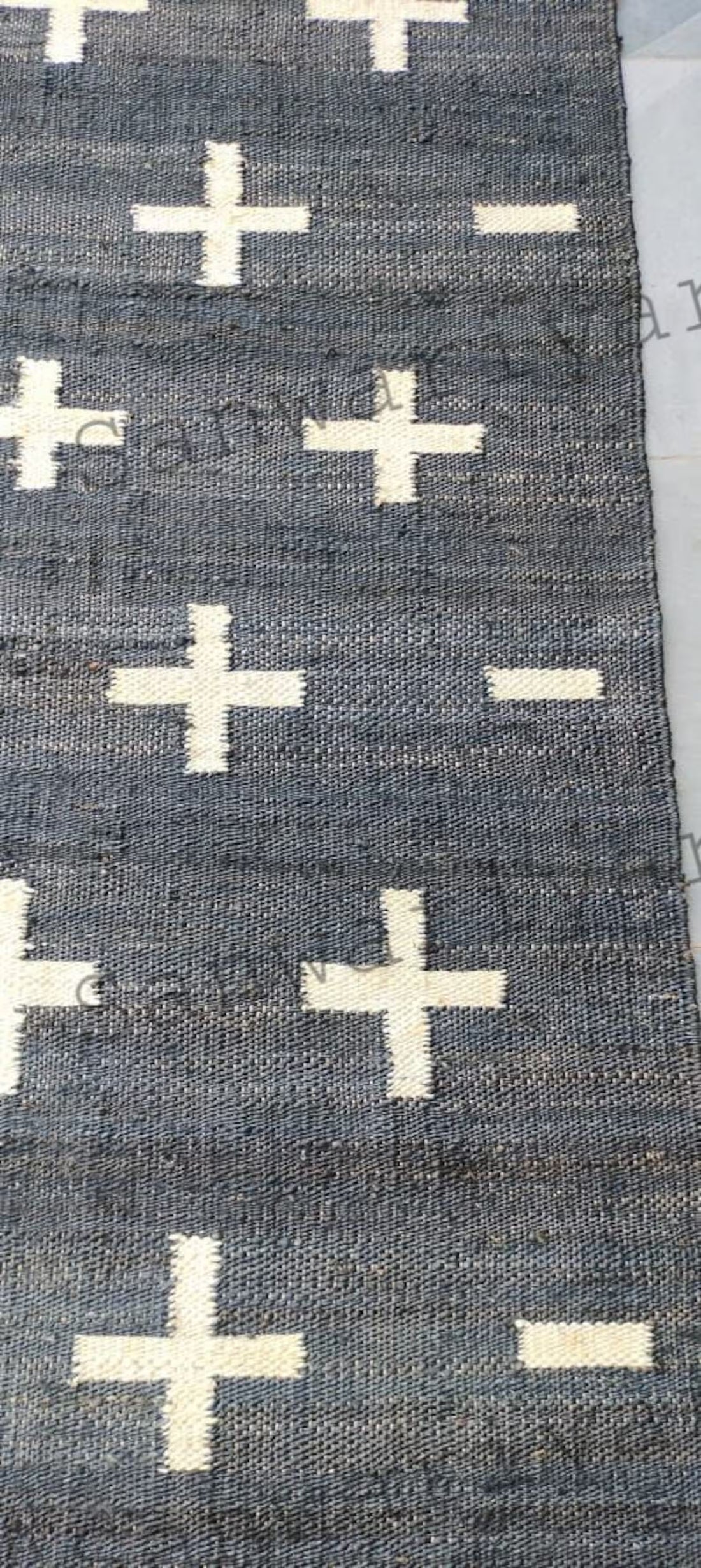 Handwoven Black Jute Area Rug – Plus Cross Design