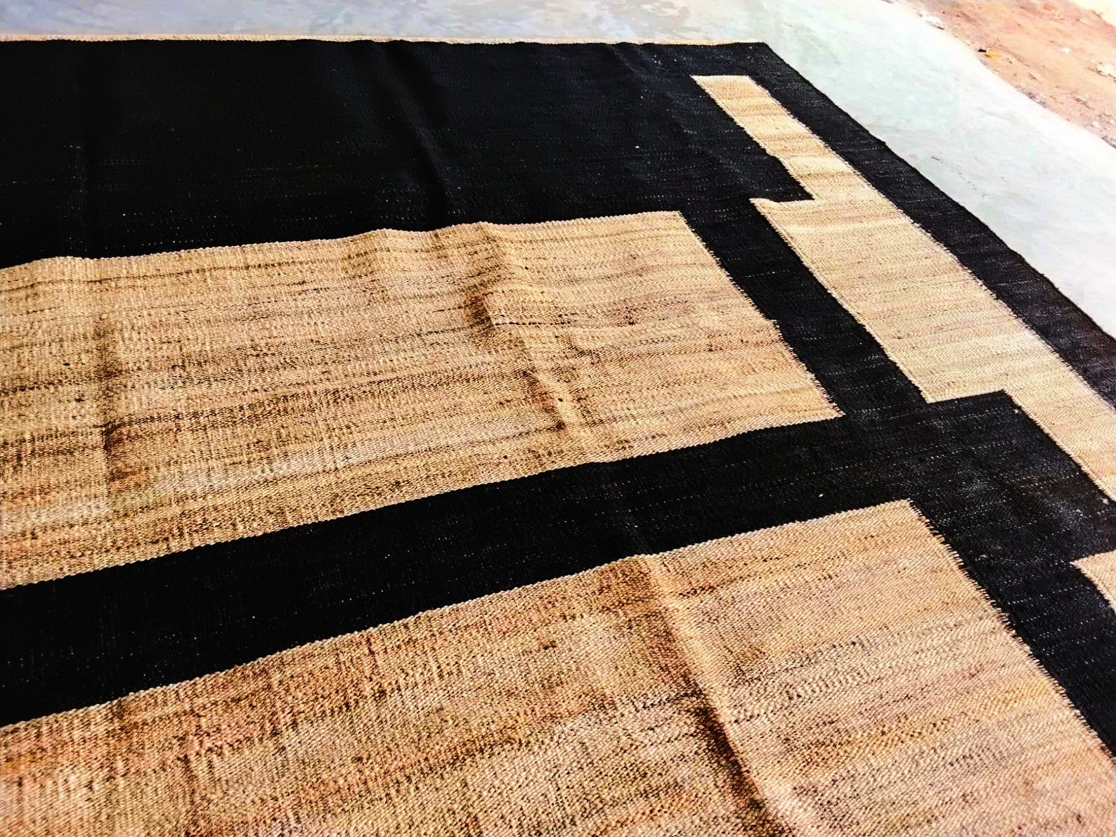 Natural Black Jute Rug | Handwoven Bohemian Hemp Floor Carpet | Eco-Friendly Braided Home Décor