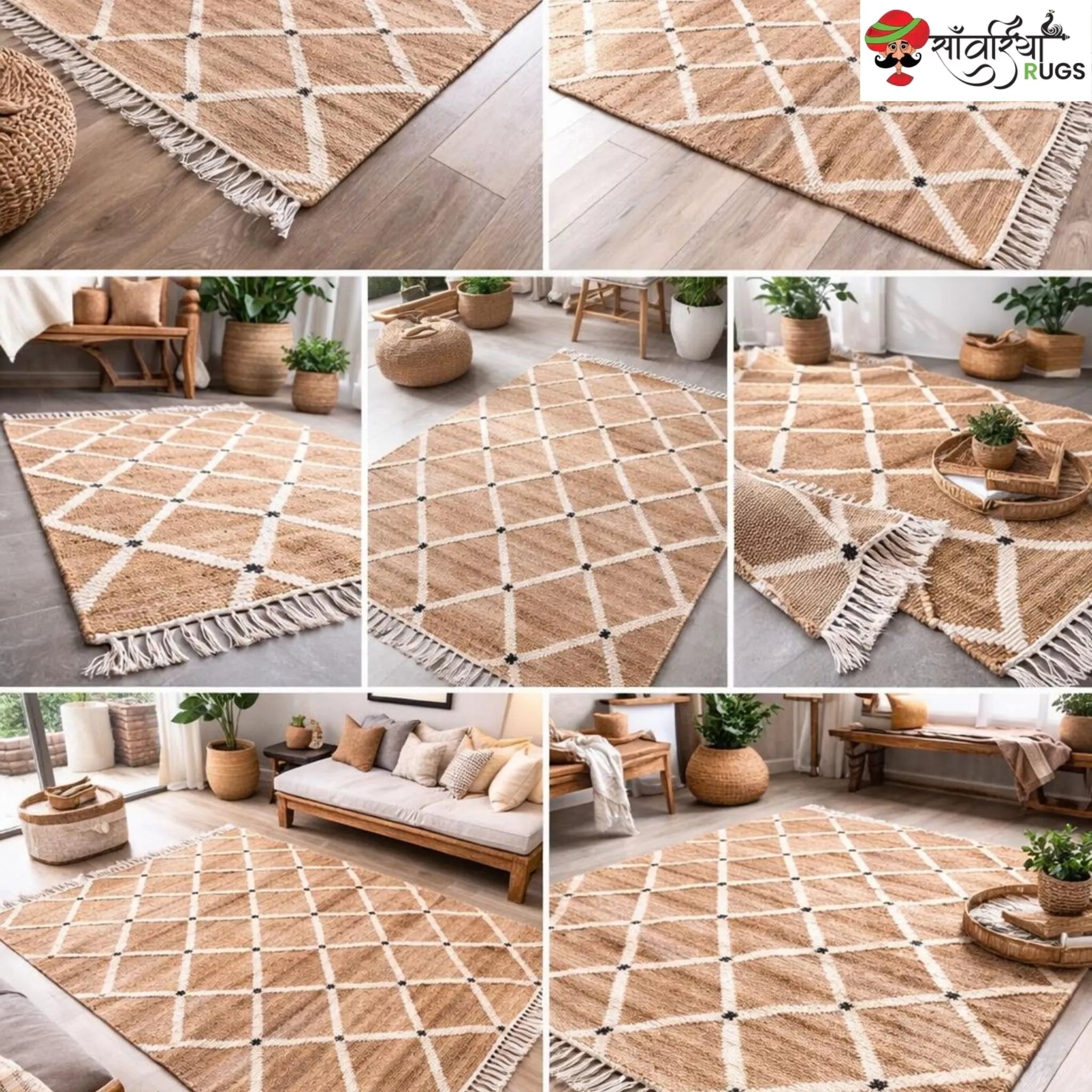 Handmade Earth Tone Jute Cotton Boho Rug