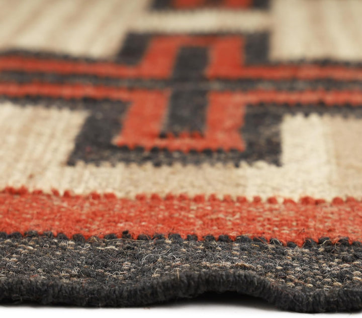 Handwoven Kilim Wool Jute Rug Geometric Pattern, Non-Slip, Versatile for Living, Bedroom & Kids Room