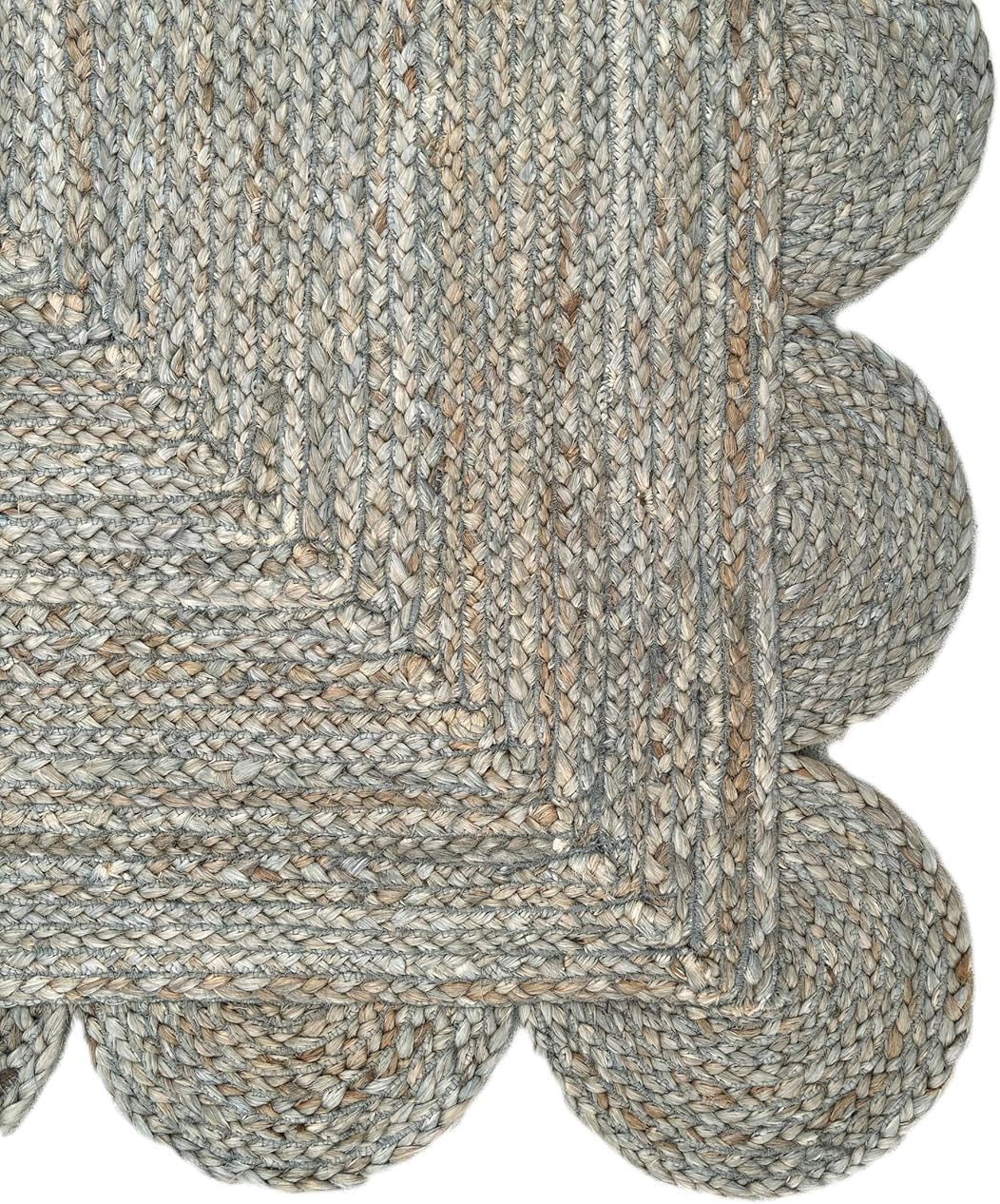Handmade Scalloped Jute Braided Area Rug – Boho Coastal Home Decor