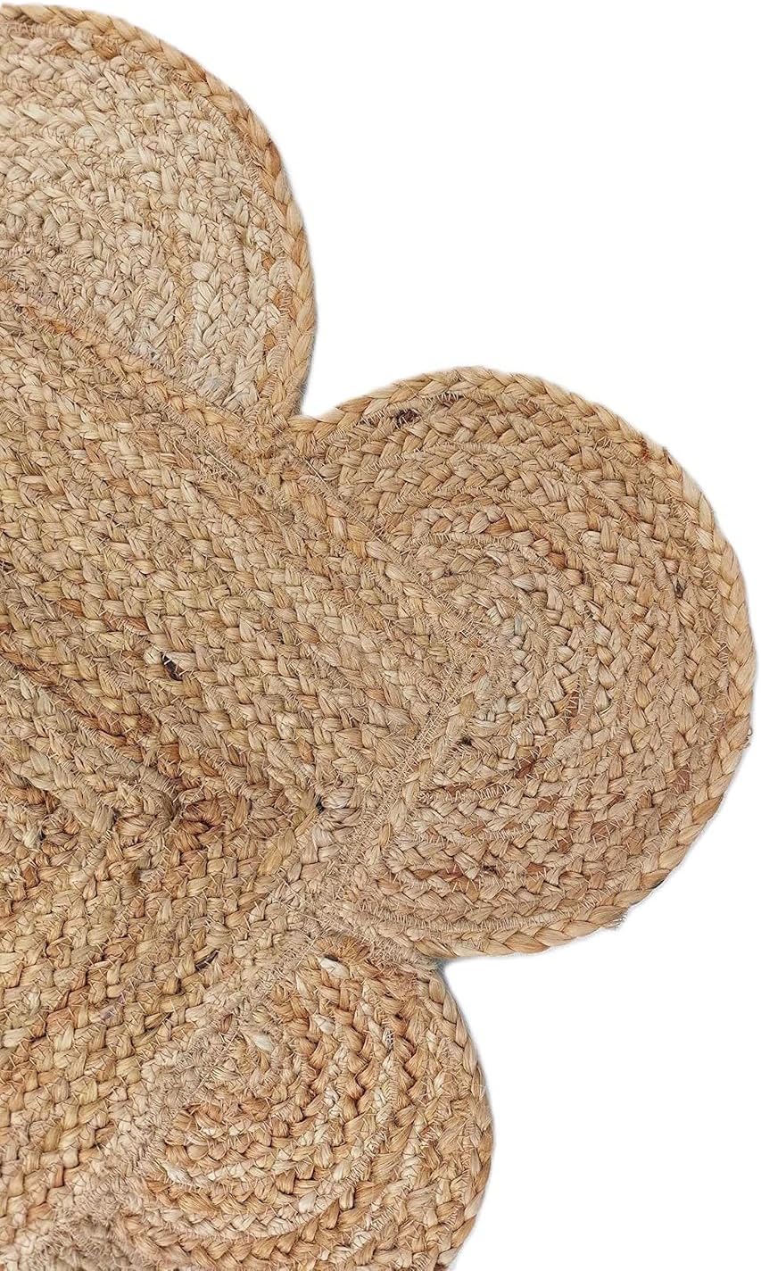 Handmade Scalloped Jute Braided Area Rug – Boho Coastal Home Decor