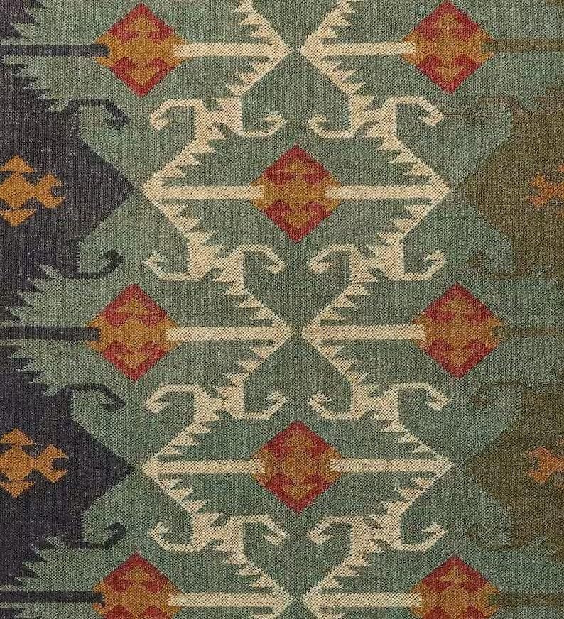 Export Kilim Sagrada Southwestern Geometric Area Rug, Green/Orange