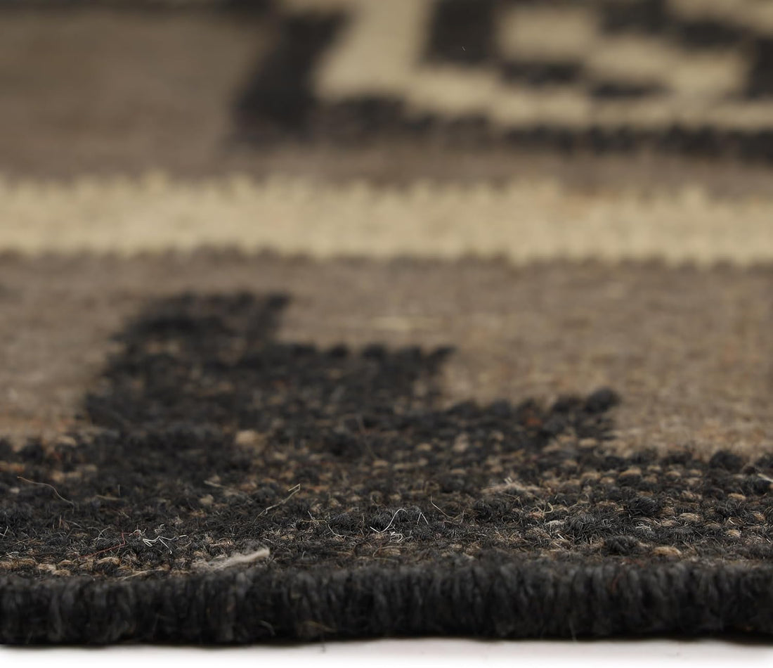 Handwoven Kilim Wool Jute Rug Geometric Pattern, Non-Slip, Versatile for Living, Bedroom & Kids Room