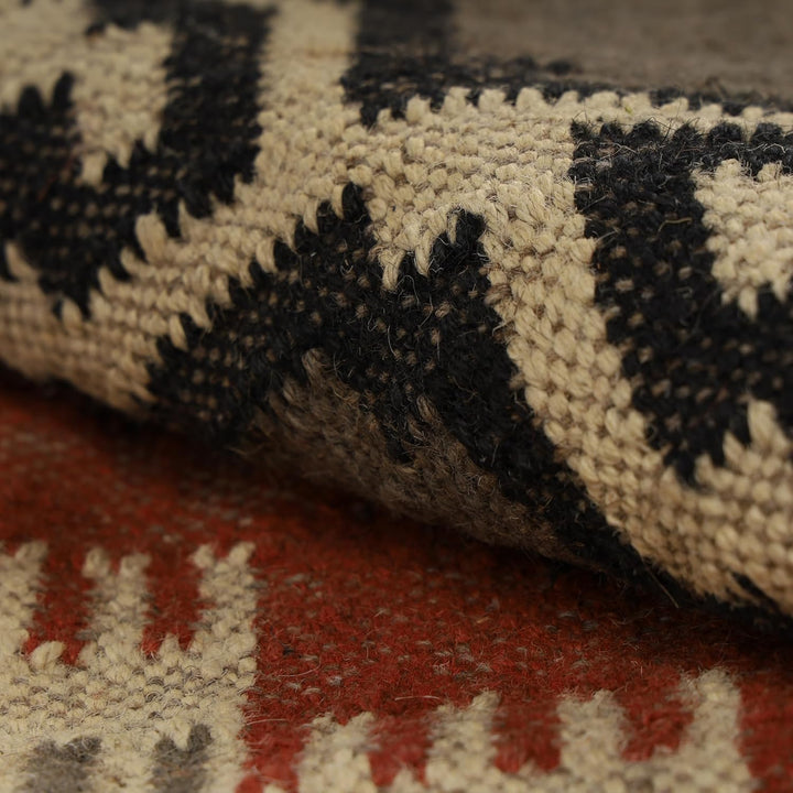 Handwoven Kilim Wool Jute Rug Geometric Pattern, Non-Slip, Versatile for Living, Bedroom & Kids Room