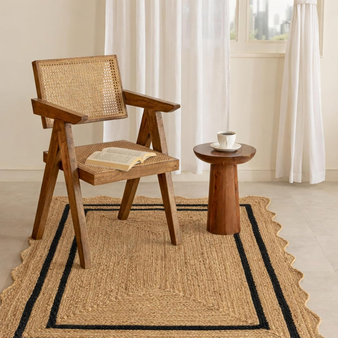 Natural Jute Wave Scalloped Area Rug – Handmade Braided Jute Rug