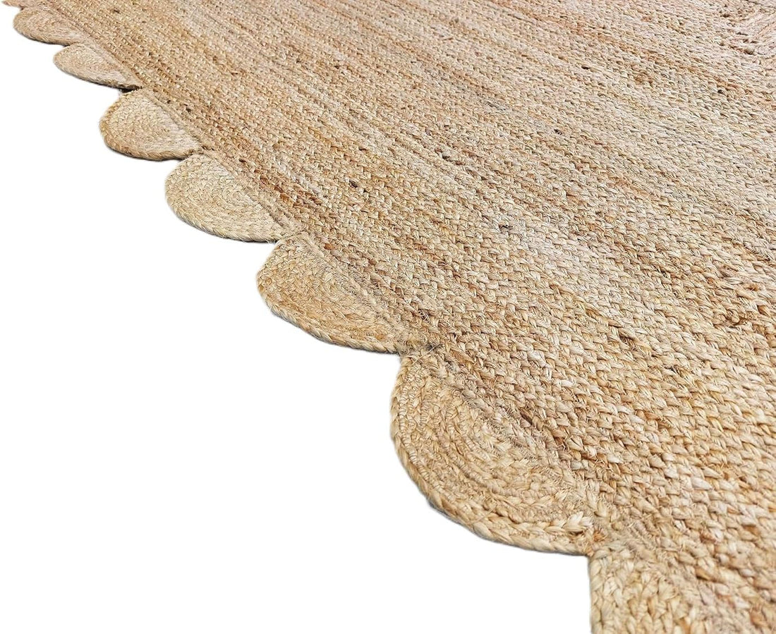 Handmade Scalloped Jute Braided Area Rug – Boho Coastal Home Decor