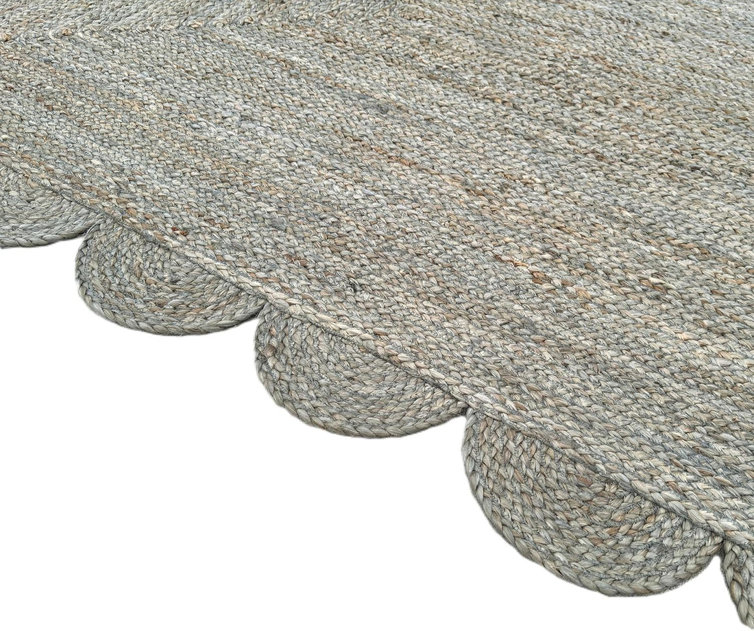 Handmade Scalloped Jute Braided Area Rug – Boho Coastal Home Decor