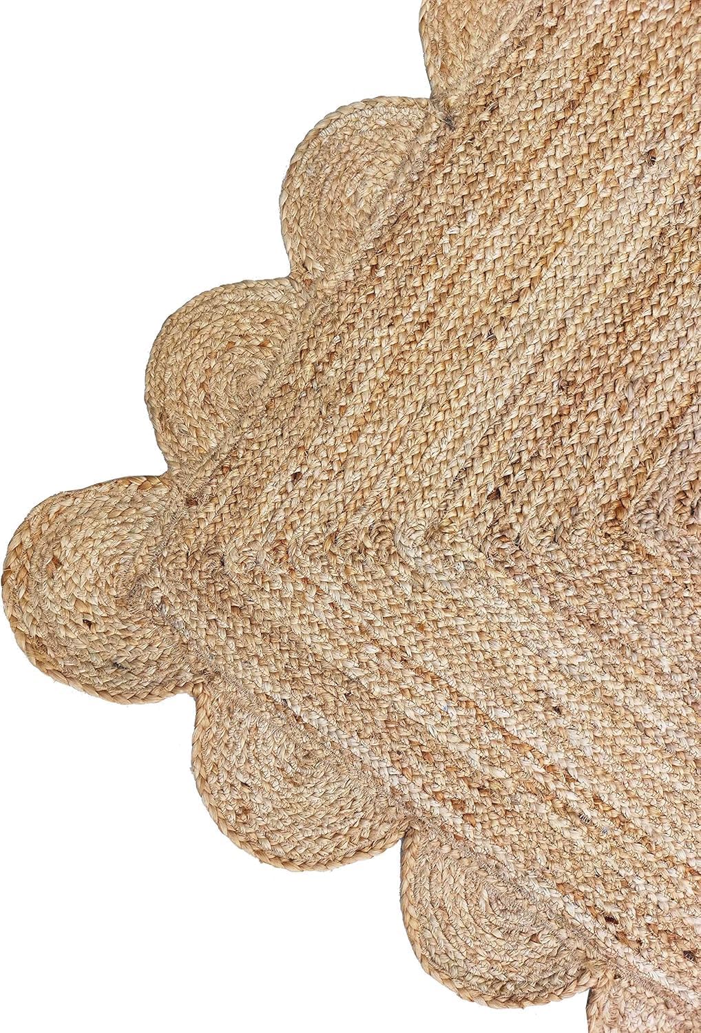 Handmade Scalloped Jute Braided Area Rug – Boho Coastal Home Decor