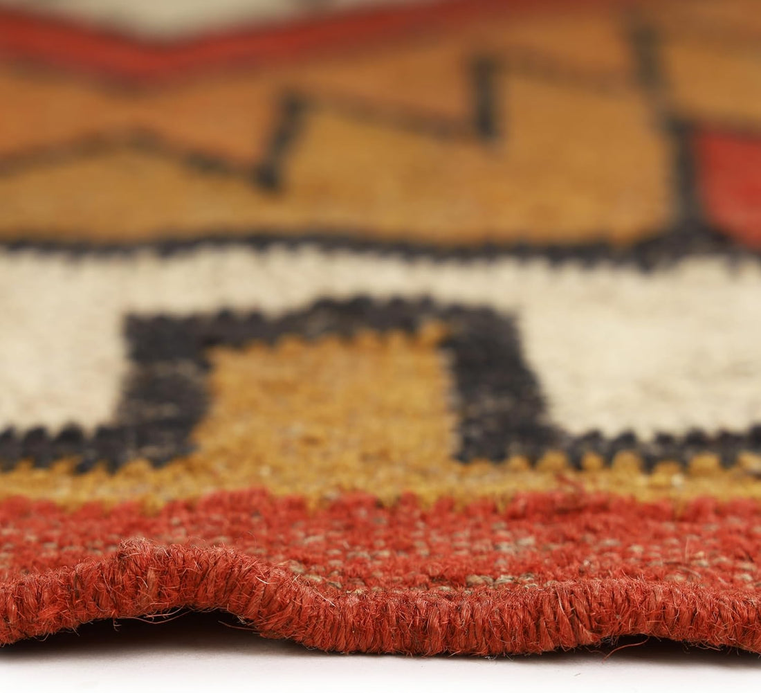 Handwoven Kilim Wool Jute Rug Geometric Pattern, Non-Slip, Versatile for Living, Bedroom & Kids Room