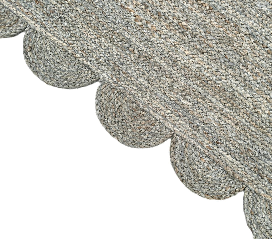 Handmade Scalloped Jute Braided Area Rug – Boho Coastal Home Decor