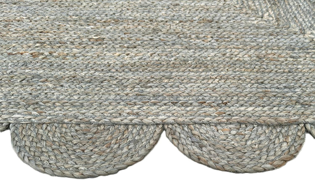 Handmade Scalloped Jute Braided Area Rug – Boho Coastal Home Decor