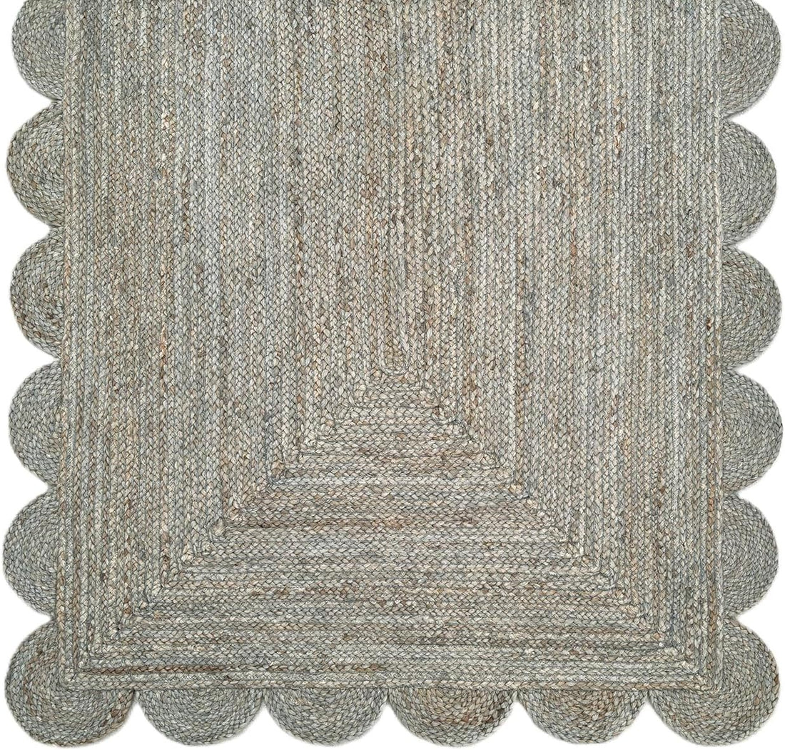 Handmade Scalloped Jute Braided Area Rug – Boho Coastal Home Decor