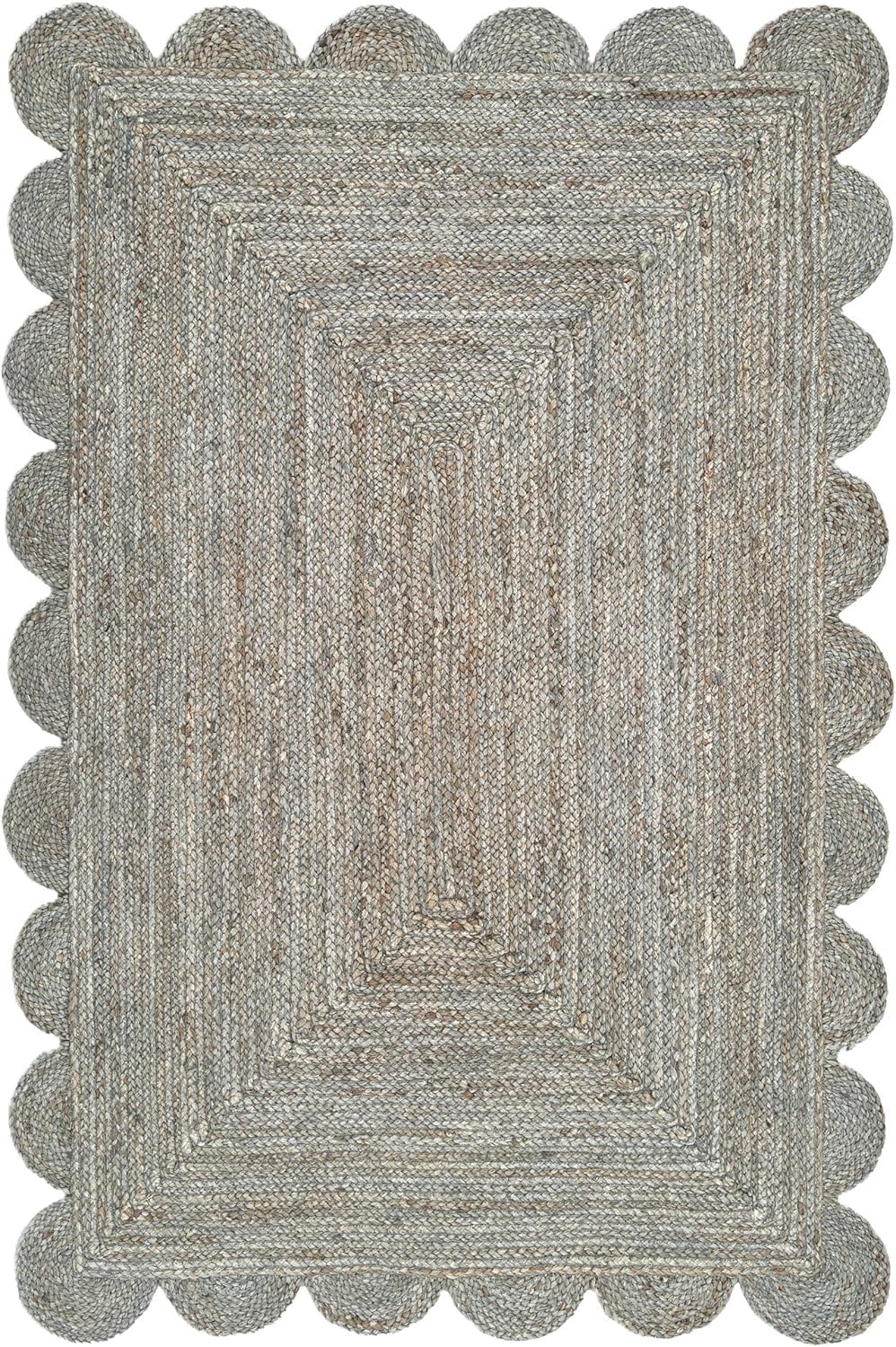 Handmade Scalloped Jute Braided Area Rug – Boho Coastal Home Decor