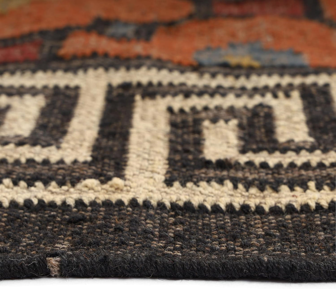 Handwoven Kilim Wool Jute Rug Geometric Pattern, Non-Slip, Versatile for Living, Bedroom & Kids Room