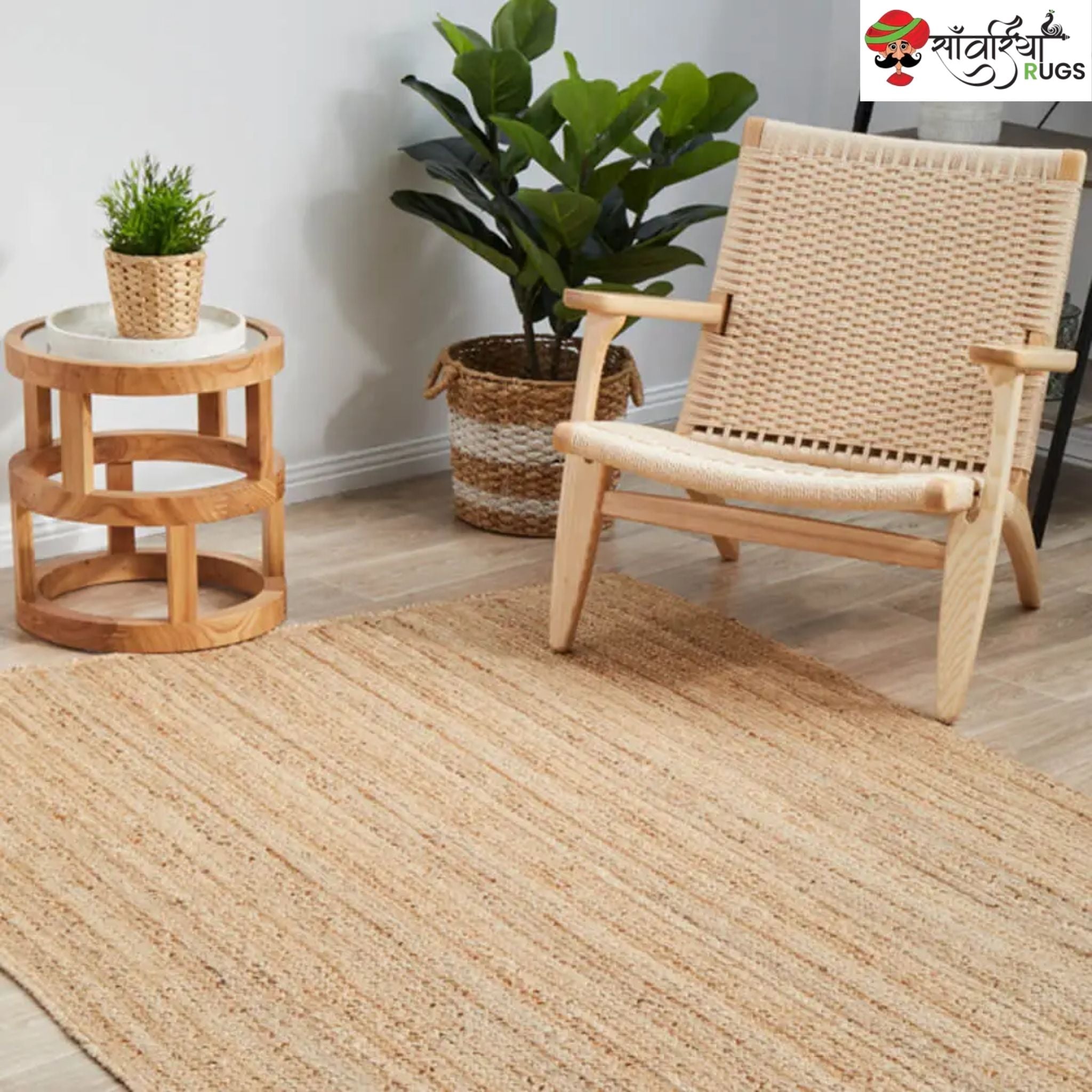 Multicolor Braided Jute Area Rug – Handmade Natural Fiber Carpet