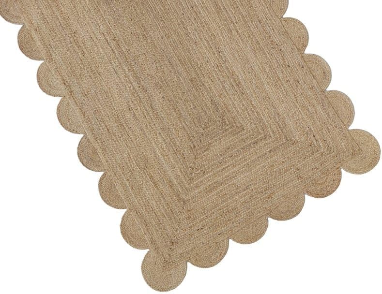 Handwoven Jute Rug – Scalloped Edge Rectangular Braided Decorative Rug