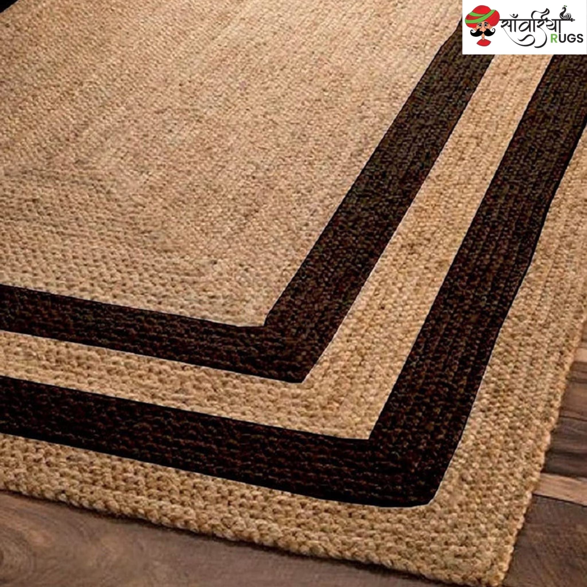 Handwoven Jute Rug with Framed Border – Black & White Area Rug