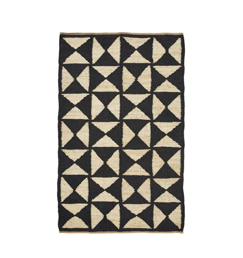 Handmade Natural Hemp Jute Rug with black Dimond color box Pattern Rectangle Rug Eco Friendly