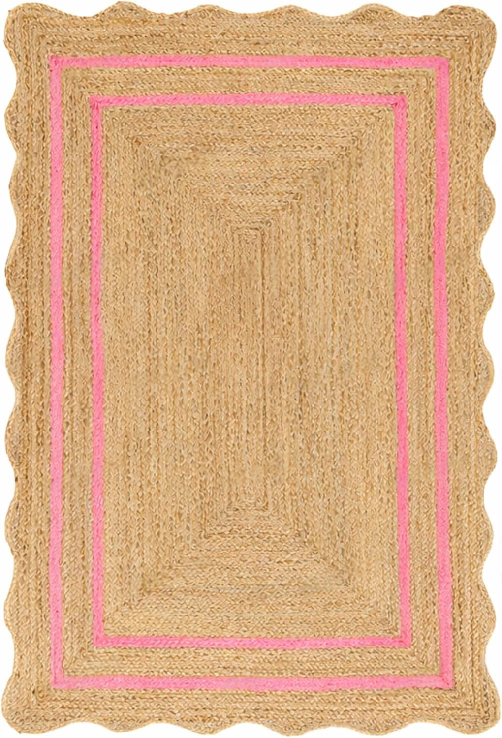 Natural Jute Wave Scalloped Area Rug – Handmade Braided Jute Rug