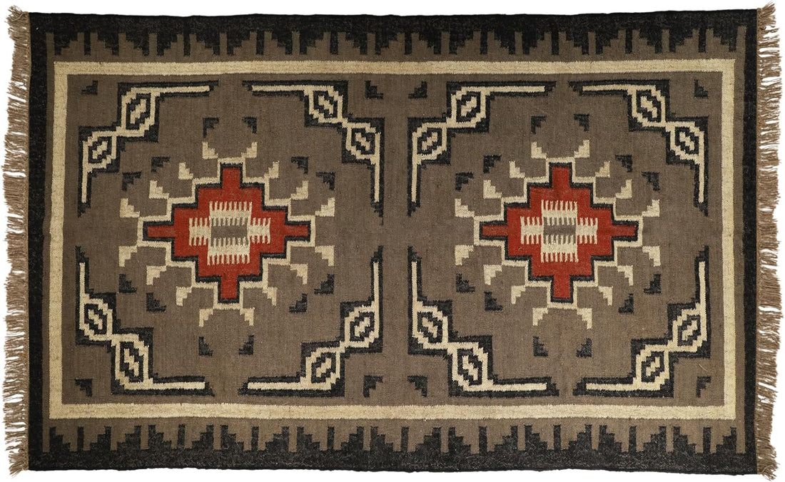 Handwoven Kilim Wool Jute Rug Geometric Pattern, Non-Slip, Versatile for Living, Bedroom & Kids Room