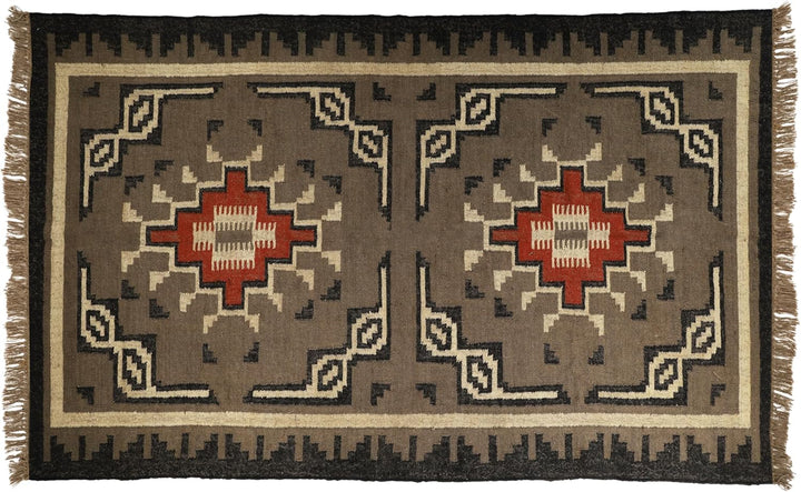 Handwoven Kilim Wool Jute Rug Geometric Pattern, Non-Slip, Versatile for Living, Bedroom & Kids Room