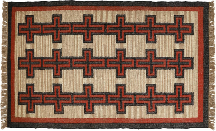 Handwoven Kilim Wool Jute Rug Geometric Pattern, Non-Slip, Versatile for Living, Bedroom & Kids Room