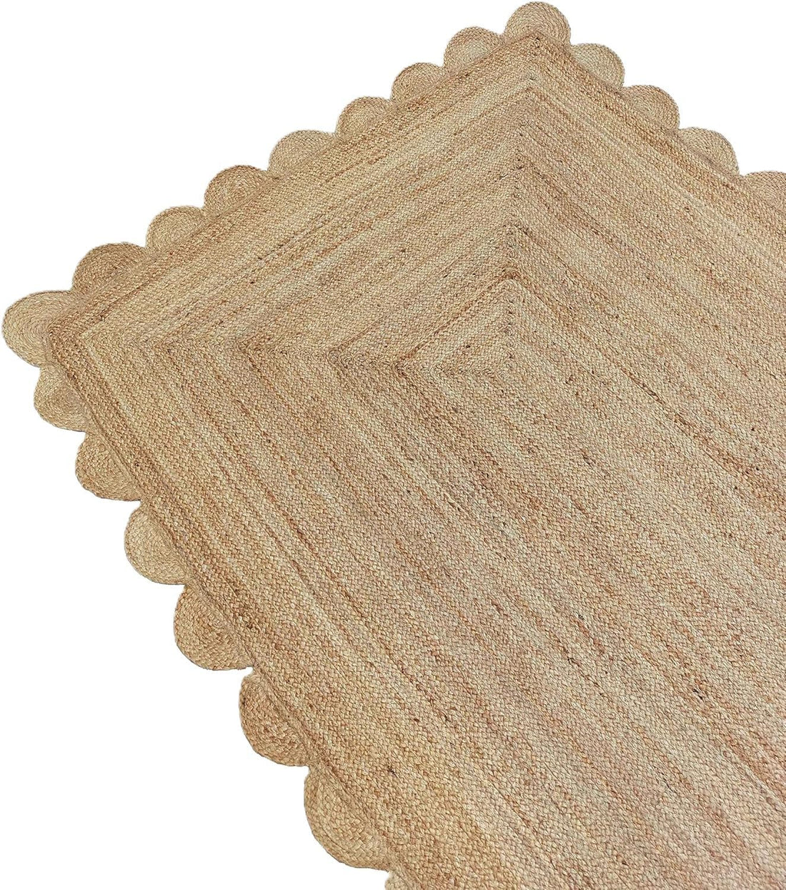 Handmade Scalloped Jute Braided Area Rug – Boho Coastal Home Decor