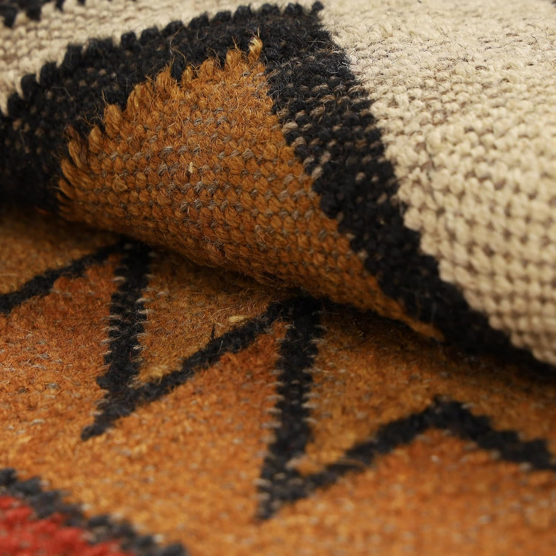 Handwoven Kilim Wool Jute Rug Geometric Pattern, Non-Slip, Versatile for Living, Bedroom & Kids Room