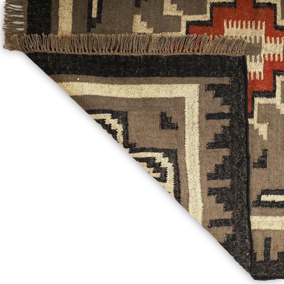 Handwoven Kilim Wool Jute Rug Geometric Pattern, Non-Slip, Versatile for Living, Bedroom & Kids Room