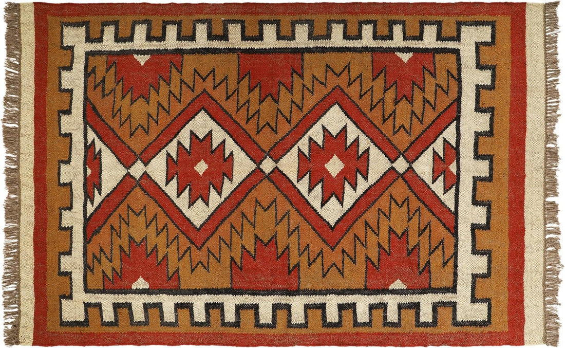Handwoven Kilim Wool Jute Rug Geometric Pattern, Non-Slip, Versatile for Living, Bedroom & Kids Room