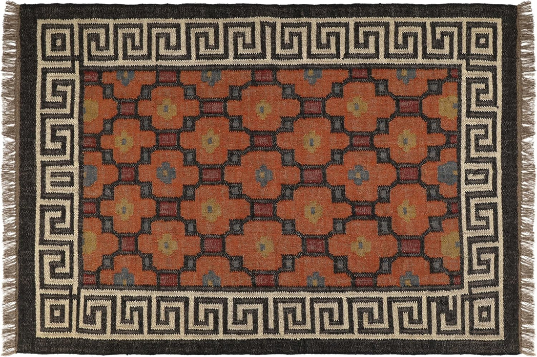 Handwoven Kilim Wool Jute Rug Geometric Pattern, Non-Slip, Versatile for Living, Bedroom & Kids Room