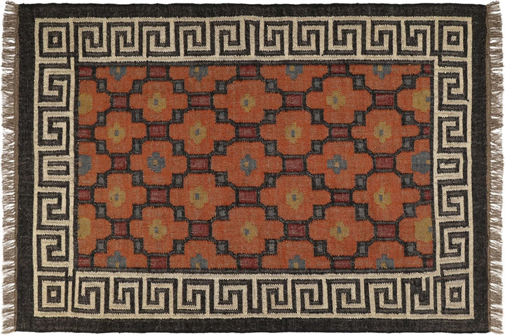 Handwoven Kilim Wool Jute Rug Geometric Pattern, Non-Slip, Versatile for Living, Bedroom & Kids Room