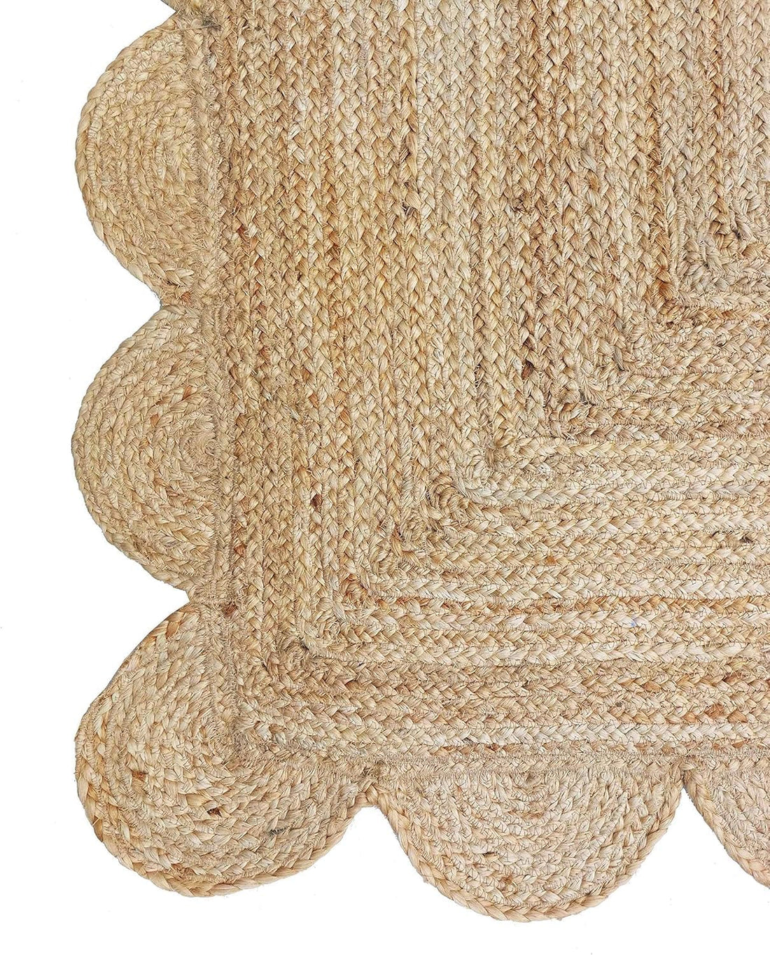 Handmade Scalloped Jute Braided Area Rug – Boho Coastal Home Decor