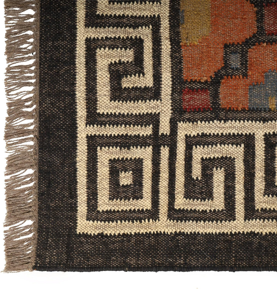 Handwoven Kilim Wool Jute Rug Geometric Pattern, Non-Slip, Versatile for Living, Bedroom & Kids Room