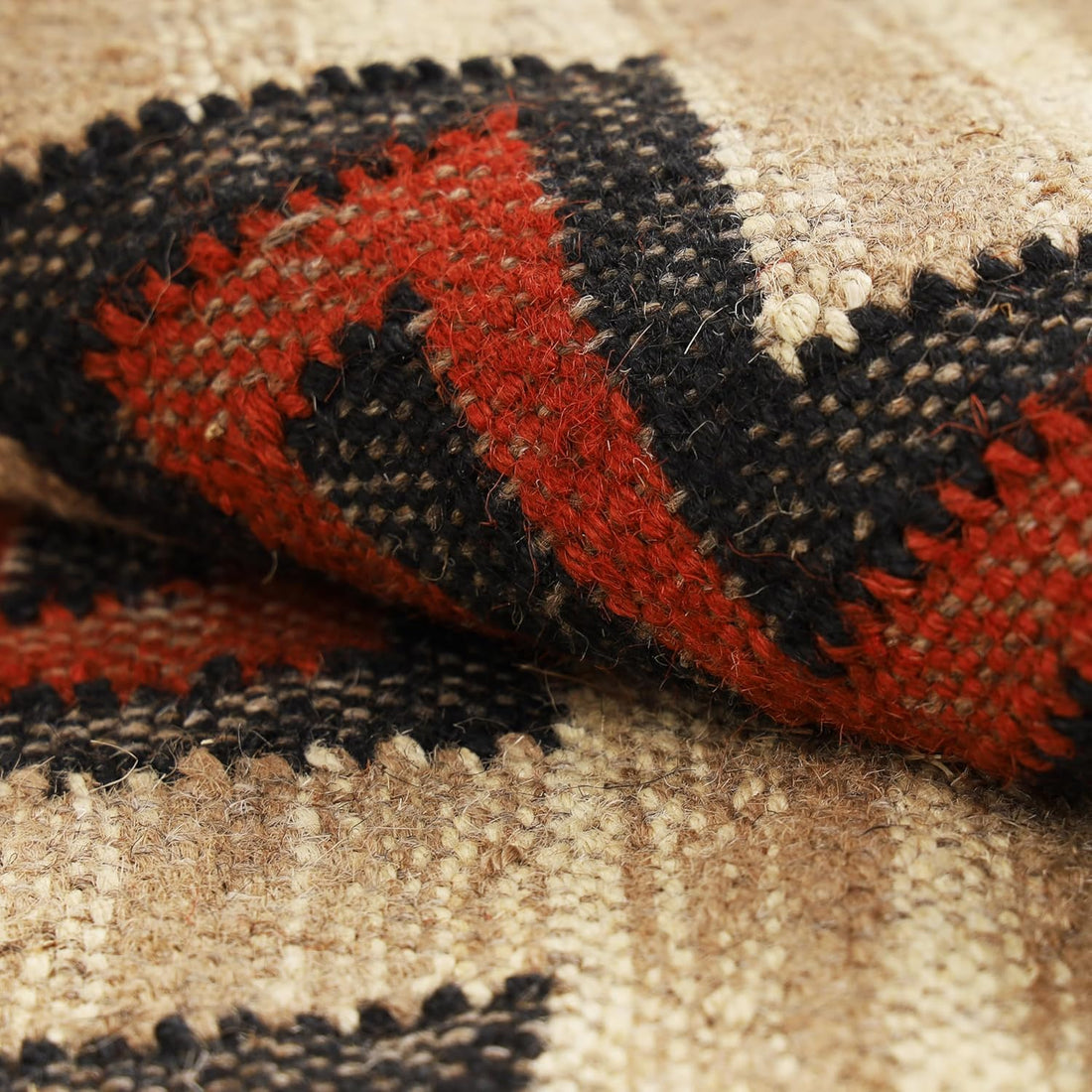 Handwoven Kilim Wool Jute Rug Geometric Pattern, Non-Slip, Versatile for Living, Bedroom & Kids Room