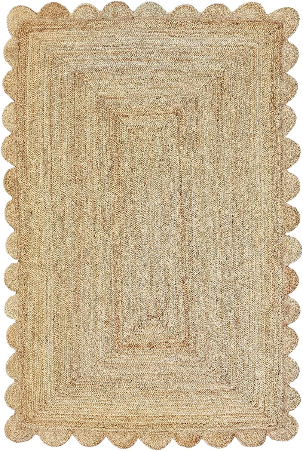 Handmade Scalloped Jute Braided Area Rug – Boho Coastal Home Decor