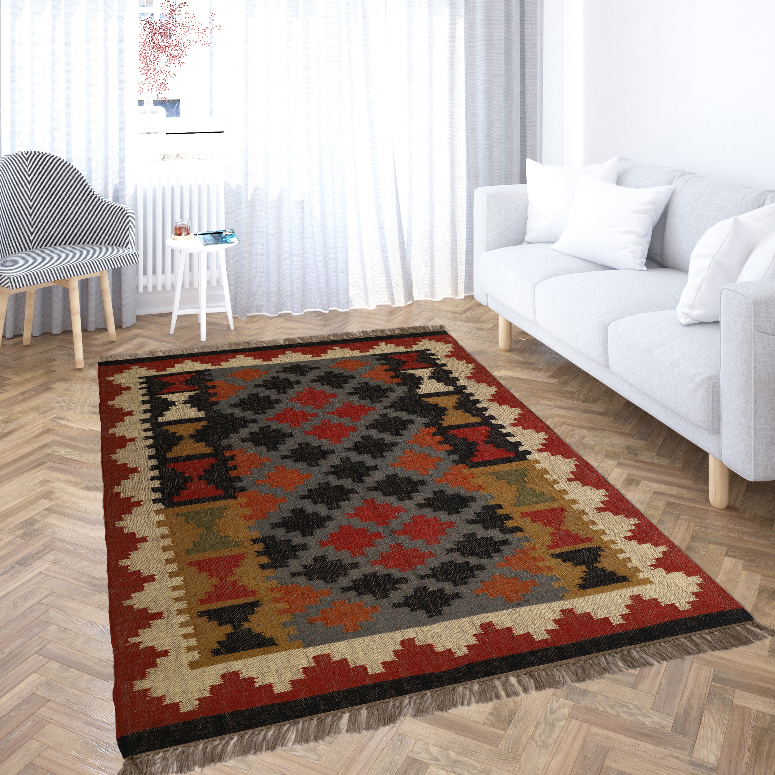 Kilim Wool Jute Rug for Handwoven Southwestern Interiors