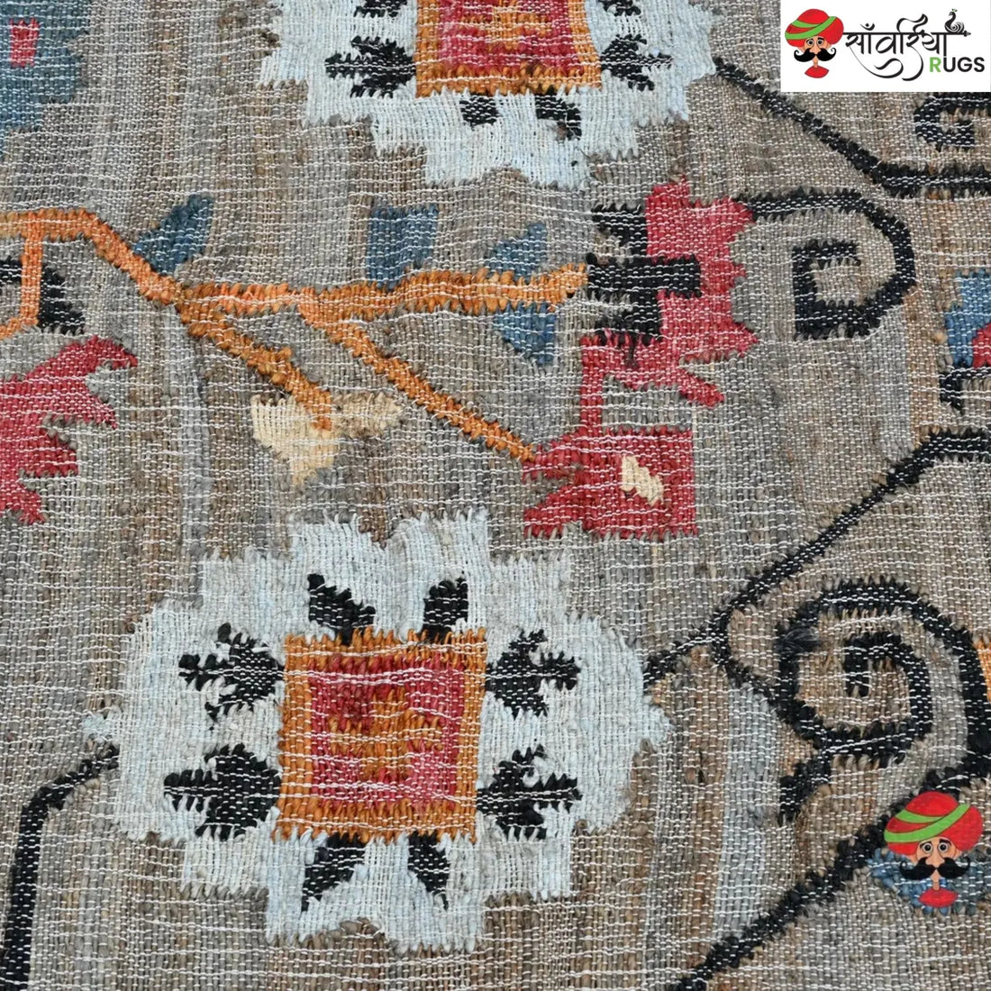 Handmade Black Floral Jute Cotton Area Rug