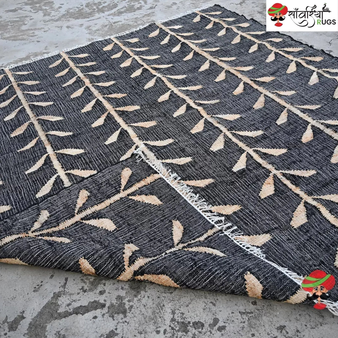 Handmade Bohemian Leaf Jute Cotton Area Rug