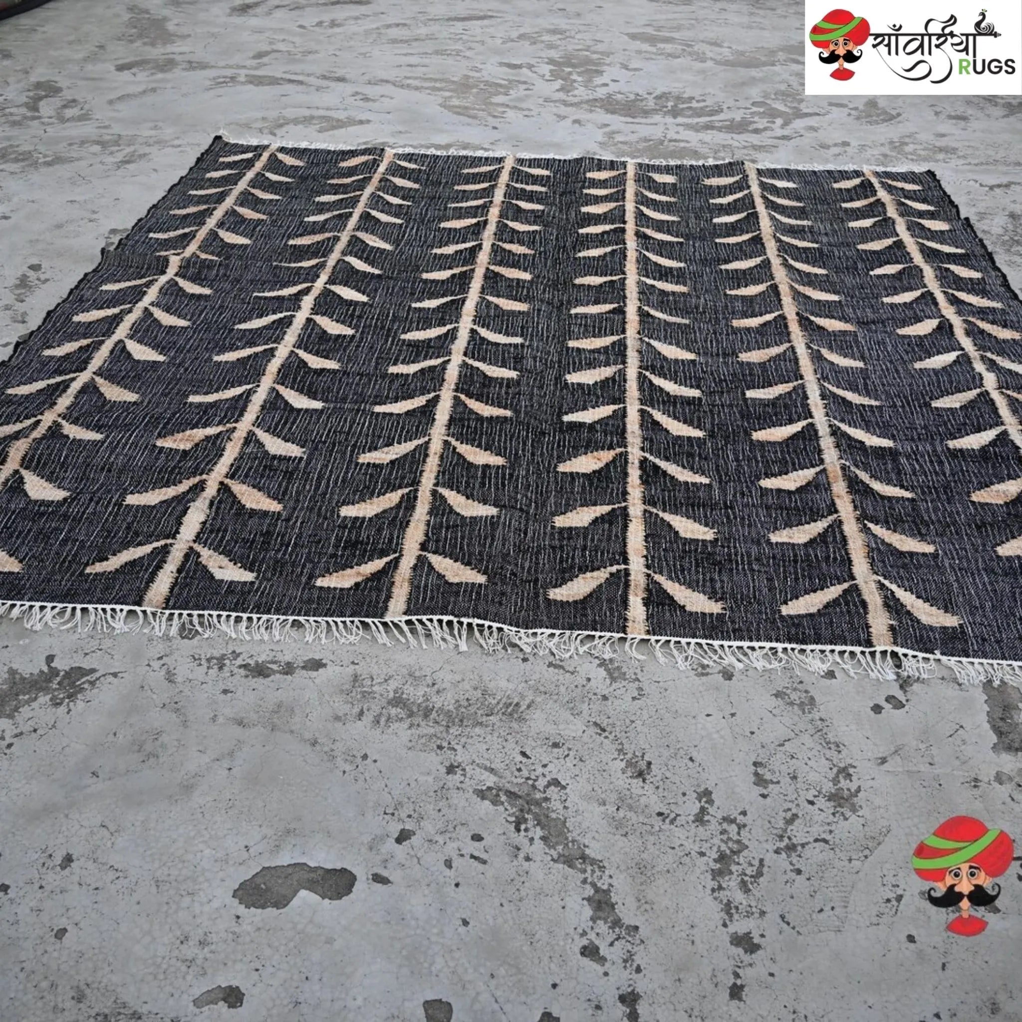 Handmade Bohemian Leaf Jute Cotton Area Rug