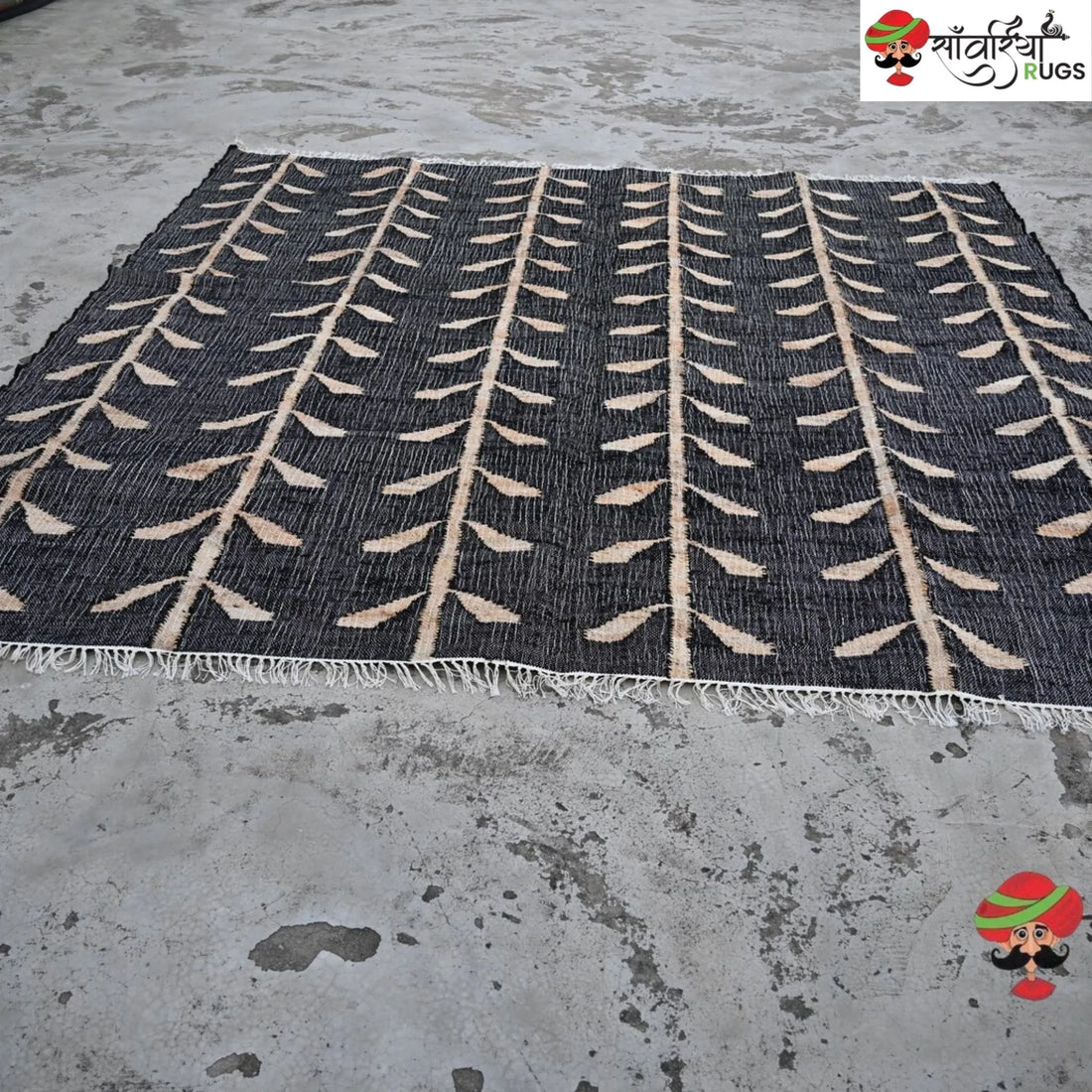Handmade Bohemian Leaf Jute Cotton Area Rug