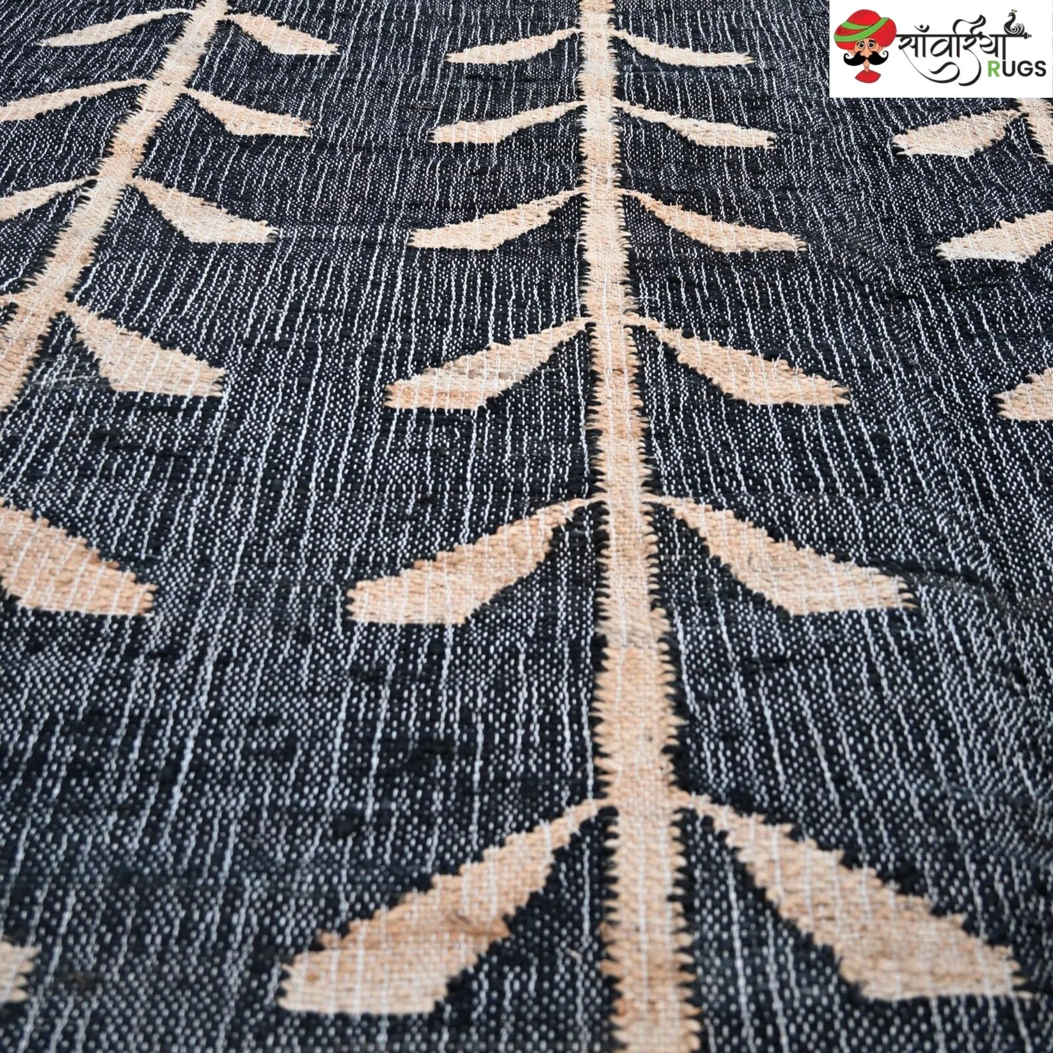 Handmade Bohemian Leaf Jute Cotton Area Rug