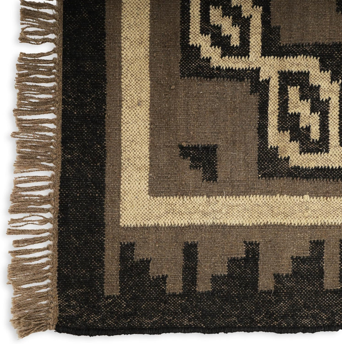 Handwoven Kilim Wool Jute Rug Geometric Pattern, Non-Slip, Versatile for Living, Bedroom & Kids Room