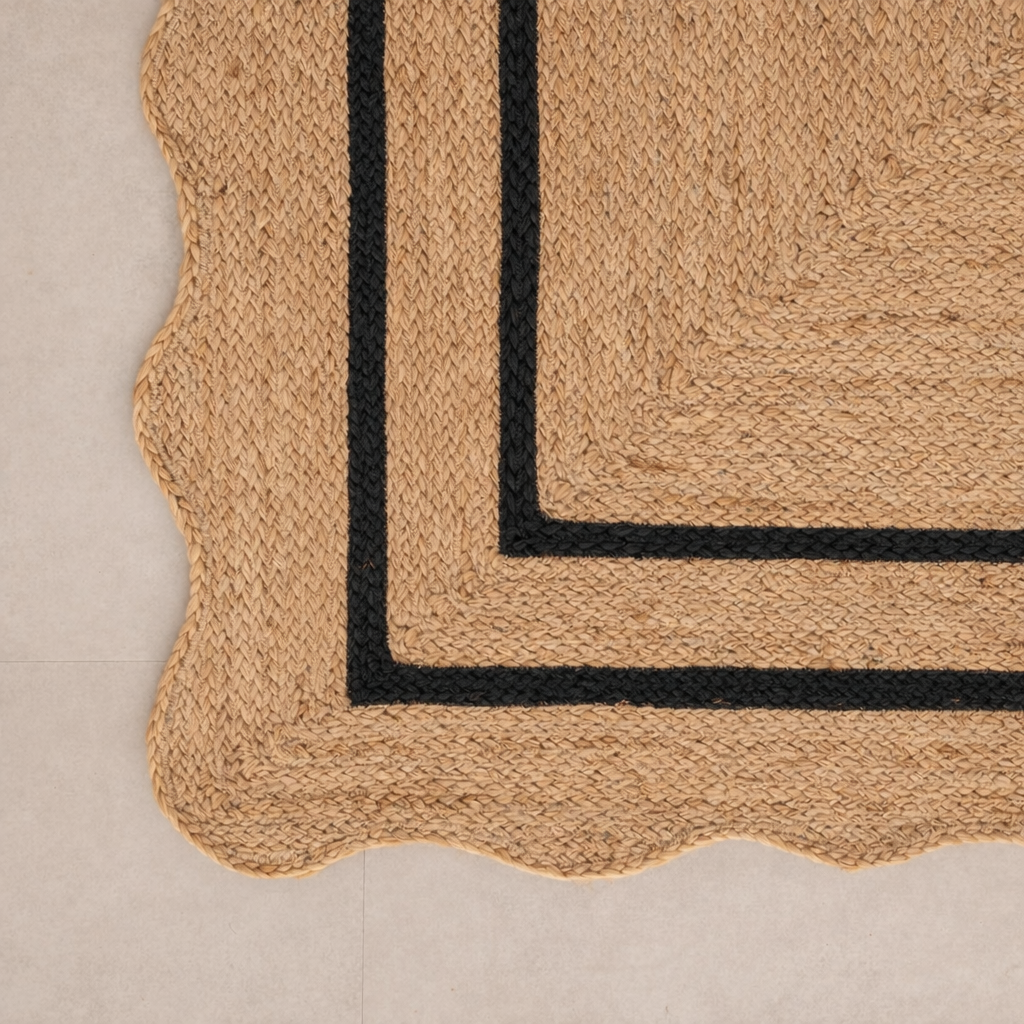 Natural Jute Wave Scalloped Area Rug – Handmade Braided Jute Rug