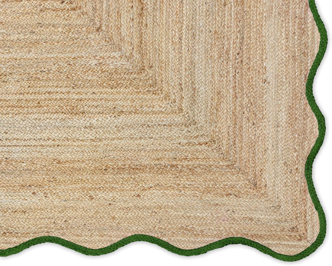 Handwoven Jute Wave Scalloped Rug, Bohemian Decorative Rug, Custom Rug, Durable Area Rug
