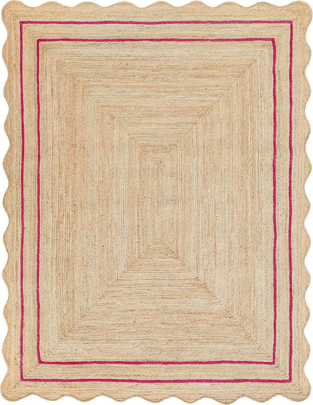 Sanwariya Handwoven Jute Scalloped Rug – Bohemian Decorative, Custom Size, Stain-Resistant