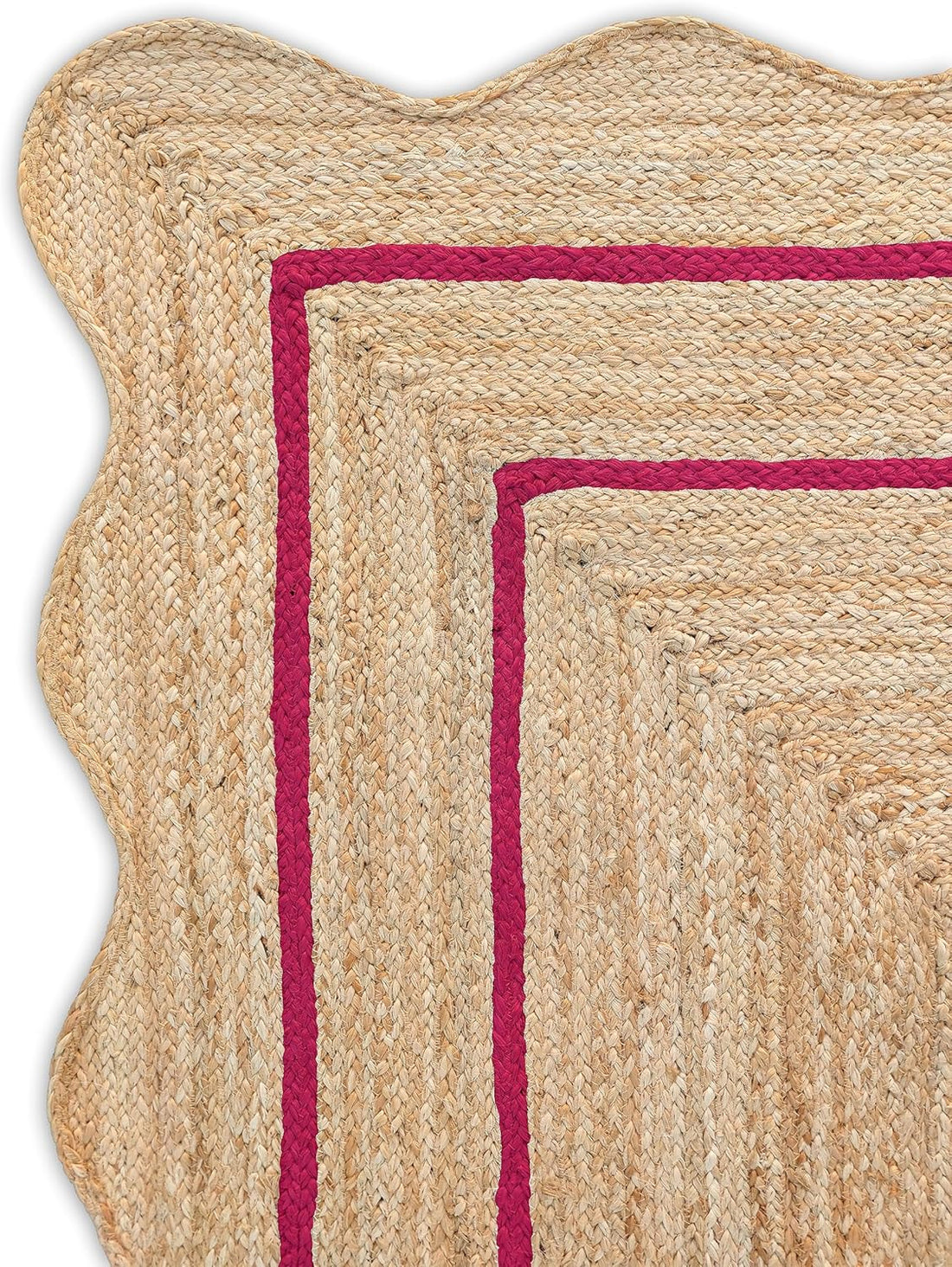 Sanwariya Handwoven Jute Scalloped Rug – Bohemian Decorative, Custom Size, Stain-Resistant