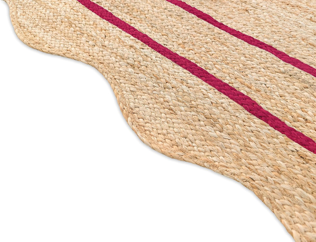 Sanwariya Handwoven Jute Scalloped Rug – Bohemian Decorative, Custom Size, Stain-Resistant